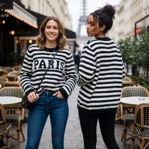 ✨ PARIS Striped Fuzzy Knit Lightweight Sweater ✨